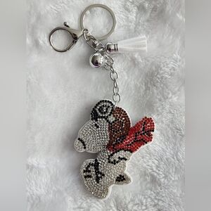 Snoopy Flying Dog Rhinestone Keychain with Red and Brown Accents Bag Charm